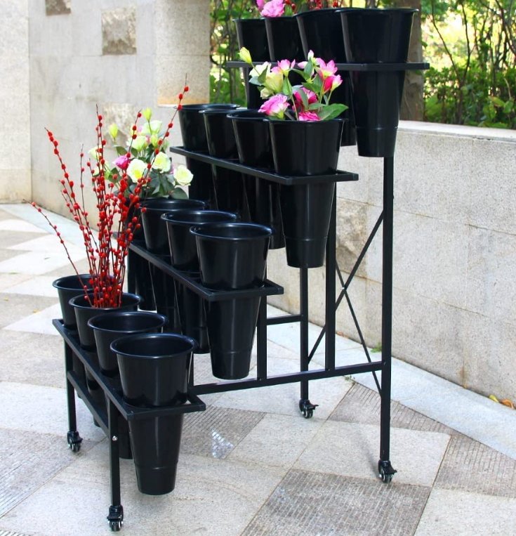 Floral display stand for garden-center and gift-shop merchandising.